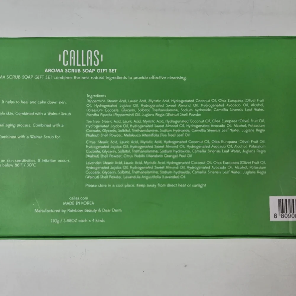 Callas Aroma Scrub Soap Gift Set 4pc Green Peppermint Tea Tree Lavender‎